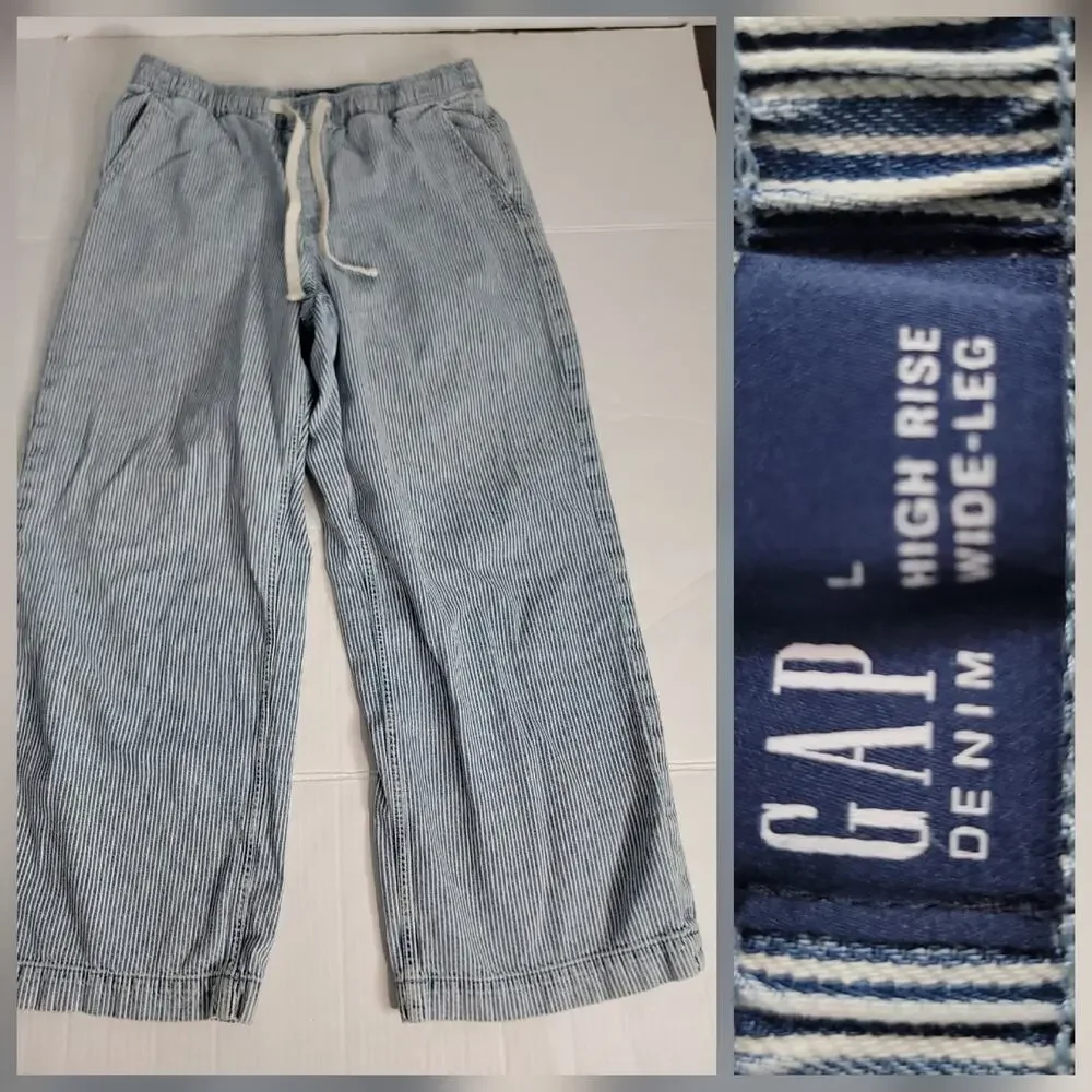 GAP Wide Leg High Rise Pull-On Drawstring Jeans Pants Elastic Waist Womens Large
